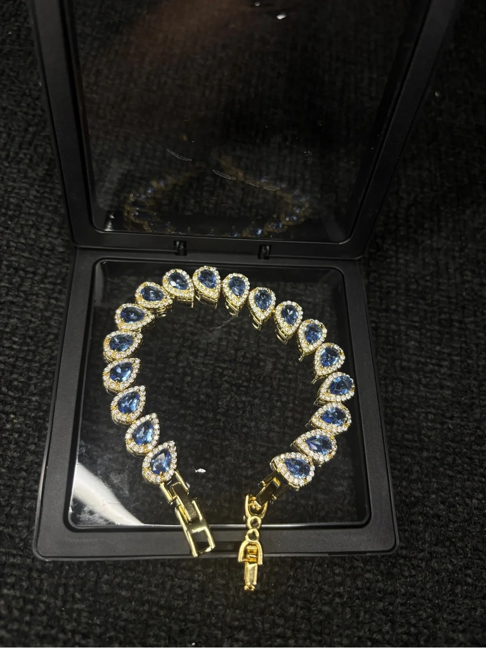 Gold Plated Blue Teardrop Tennis Bracelet